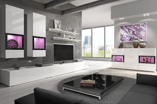 ISLAND II obývací stěna, bílá/bílý lesk