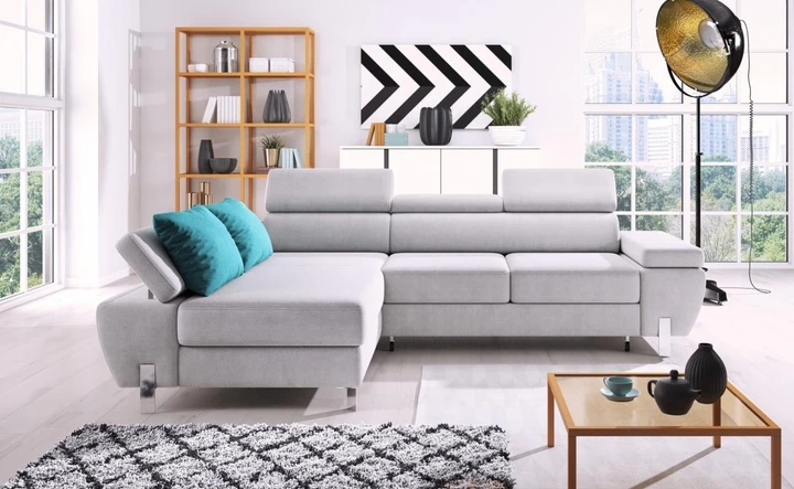 CALIN rozkládací rohová sedačka s nastavitelnými opěrkami hlavy a loktů