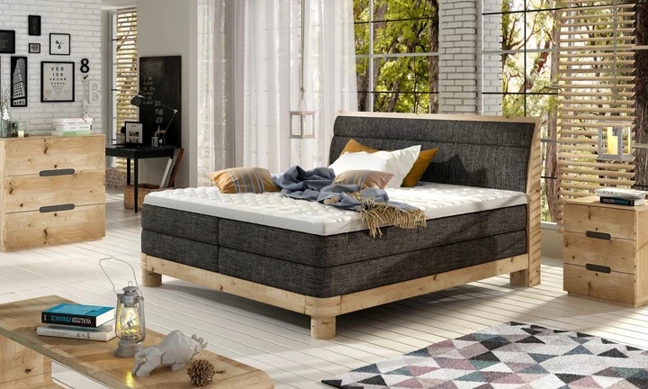 CARILLO 140x200 cm kvalitní boxspring postel v dřevěném rámu