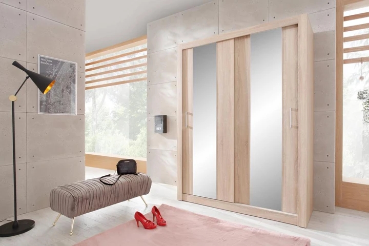 DUNCAN 3 šatní skříň se zrcadlem a posuvnými dveřmi | 2 dekory