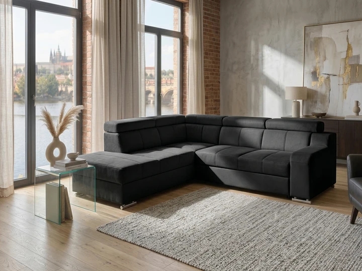 OCTAVIE 2 rozkládací rohová sedací souprava s polohovacími opěrkami v pravé kůži