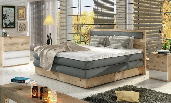 IKARUS boxspring postel 180X200 cm v dřevěném rámu s úložným prostorem
