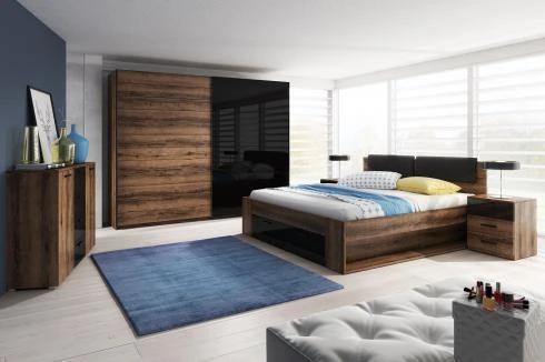 CHANELL nábytek do ložnice, dekor dub monastery/černý lesk