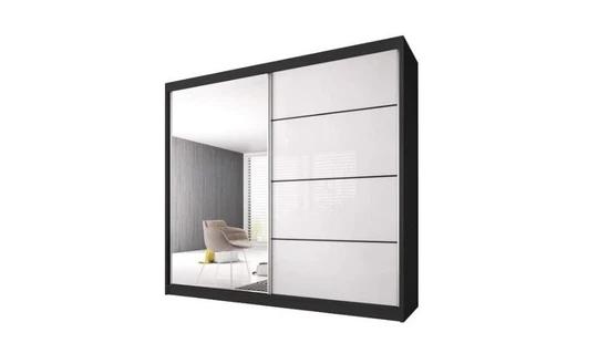 MULTI 35 šatní skříň se zrcadlem a posuvnými dveřmi, černobílá, | 3 rozměry | , 183 cm