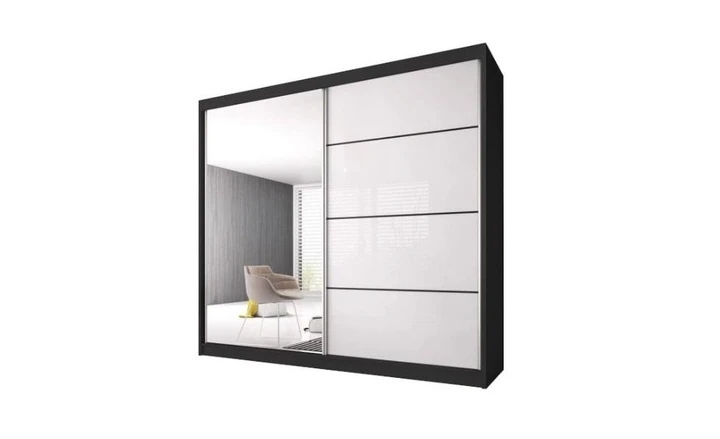 MULTI 35 šatní skříň se zrcadlem a posuvnými dveřmi, černobílá, | 3 rozměry | , 183 cm