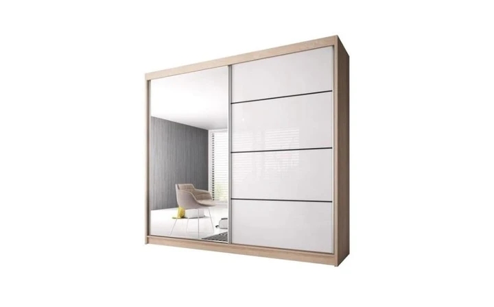 MULTI 35 šatní skříň se zrcadlem a posuvnými dveřmi, dub sonoma | 3 rozměry |, 233cm