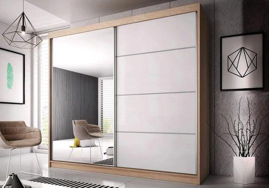 MULTI 35 šatní skříň se zrcadlem a posuvnými dveřmi, dub sonoma | 3 rozměry |, 183 cm