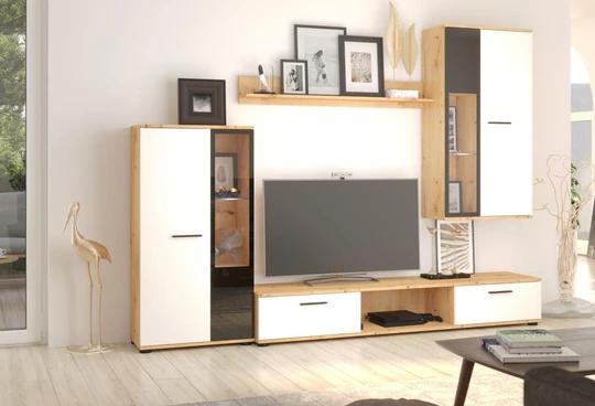 CAROL IV obývací stěna, bílá/dub artisan