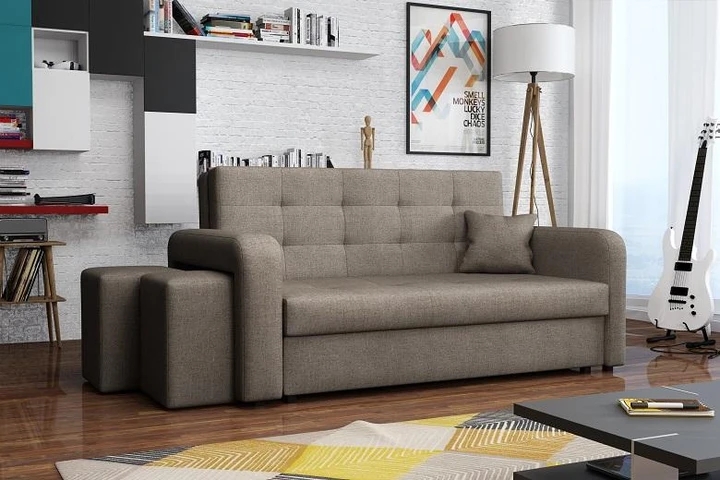 FALCONE III rozkládací pohovka s úložným prostorem a taburety