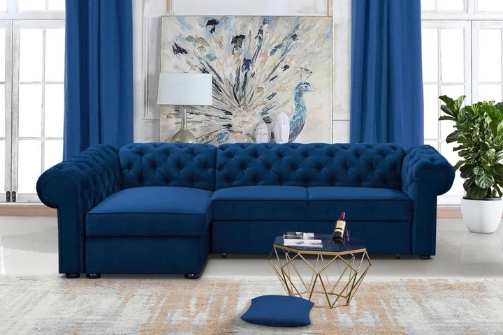 RAMONA XL rozkládací rohová sedačka v chesterfield stylu, látkové knoflíky