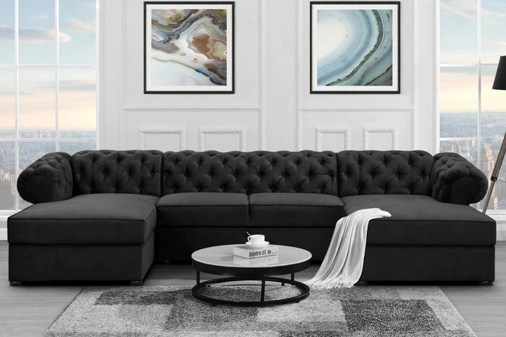 RAMONA U rozkládací sedačka ve tvaru U v chesterfield stylu, látkové knoflíky