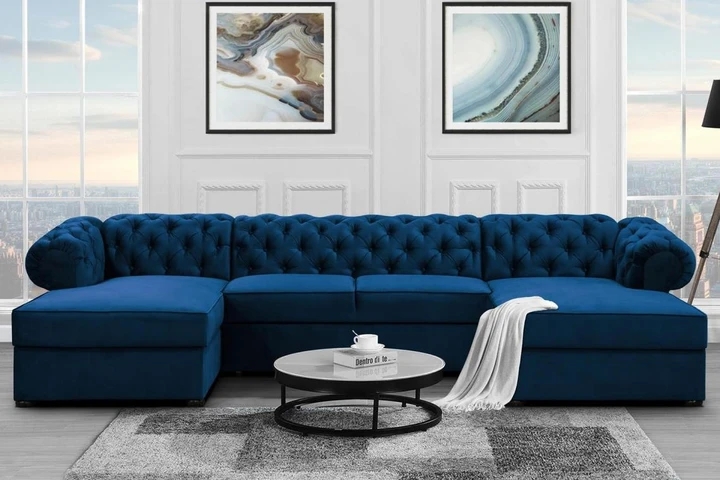 RAMONA U rozkládací sedačka ve tvaru U v chesterfield stylu, látkové knoflíky