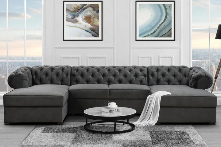 RAMONA U rozkládací sedačka ve tvaru U v chesterfield stylu, látkové knoflíky