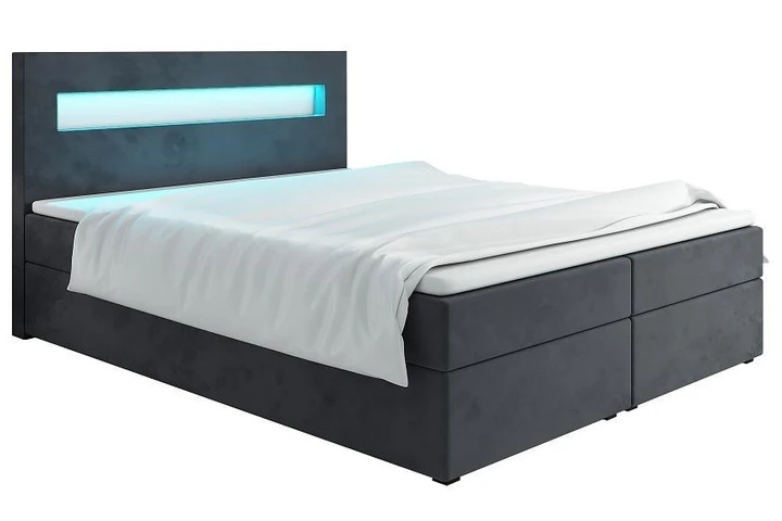 MALONE 160x200 cm kontinentální postel boxspring s led osvětlením