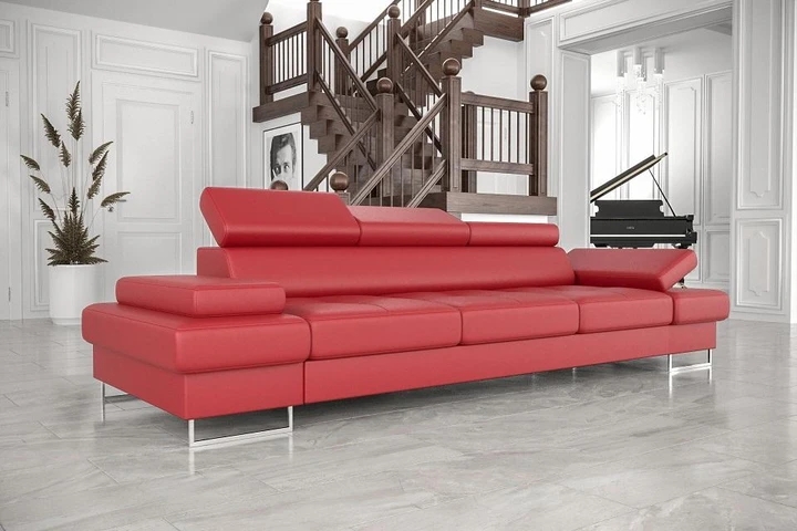 SANDET III moderní pohovka s polohovacími opěrkami v pravé kůži