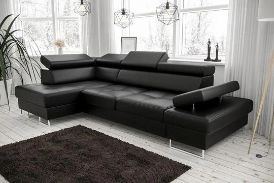 SANDET MINI moderní sedací souprava s polohovacími záhlavníky v pravé kůži