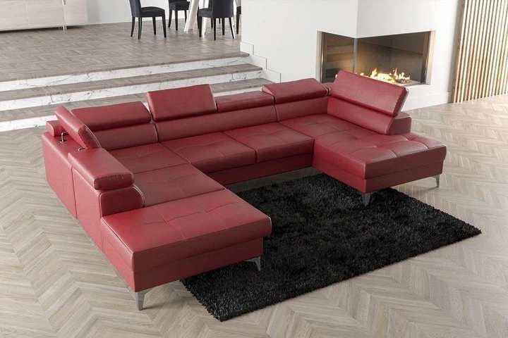 TUSCI MAX II sedací souprava ve tvaru do U s rozkládací funkcí v pravé kůži