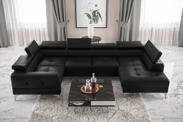 TUSCI MAX I sedací souprava ve tvaru do U s rozkládací funkcí v pravé kůži