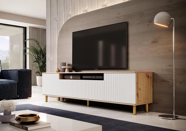 FREZIA TV stolek, bílý/dub artisan