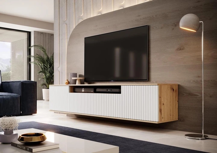 FREZIA TV stolek, bílý/dub artisan