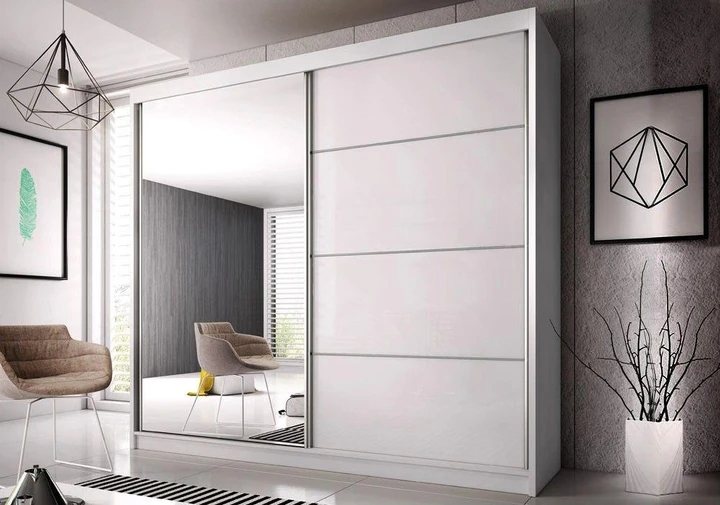 MULTI 35 šatní skříň se zrcadlem a posuvnými dveřmi, bílá | 3 rozměry |, 183 cm