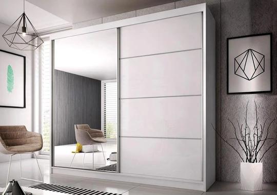 MULTI 35 šatní skříň se zrcadlem a posuvnými dveřmi, bílá | 3 rozměry |, 183 cm