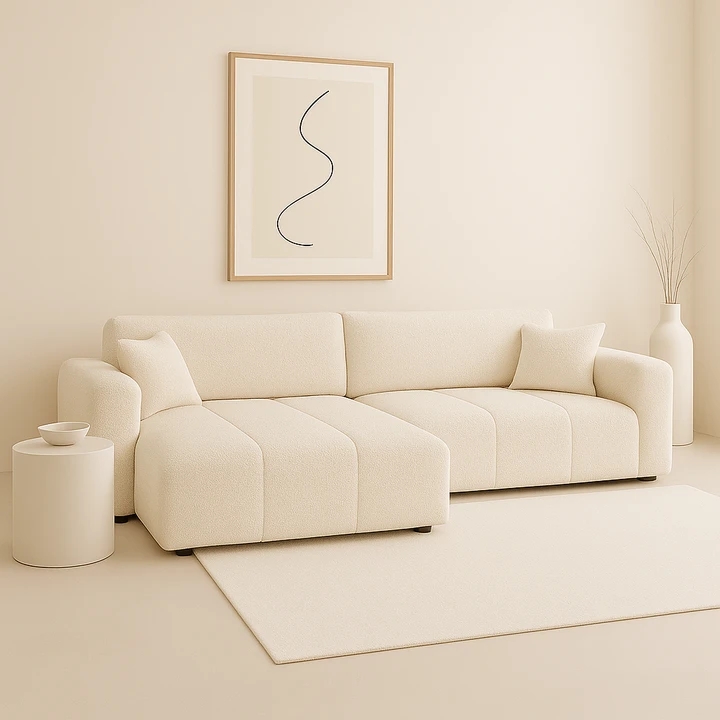 BIANCA rozkládácí rohová sedací souprava s úložným prostorem - krémová