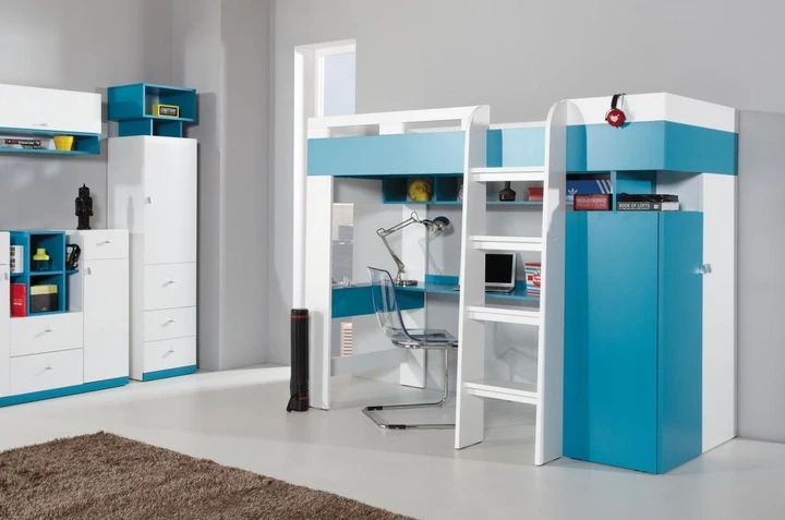 SHINE SH20 vyvýšená dětská postel s psacím stolem a skříní