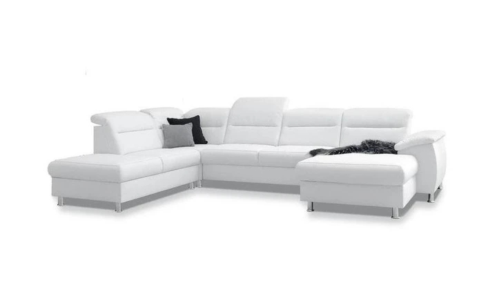 PERLA U rozkládací sedací souprava ve tvaru U s polohovacími záhlavníky, pravá kůže